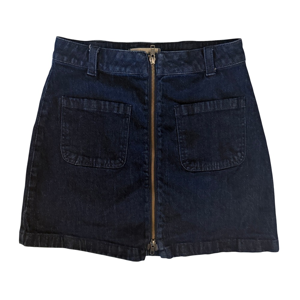 Madewell Denim Mini Skirt Womens 26 Blue Excellent Zip Front Patch‎ Pockets